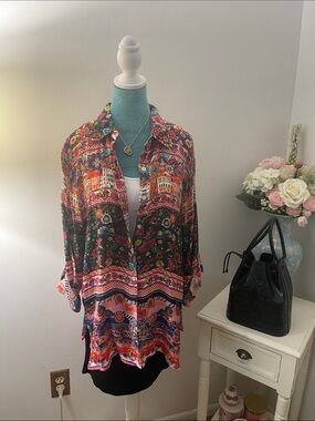 SHANA Multicolor Floral Design Button-Up Top